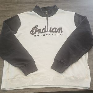 Lucky Brand Black and White Indian Motorcycle Zip-Up Sweatshirt